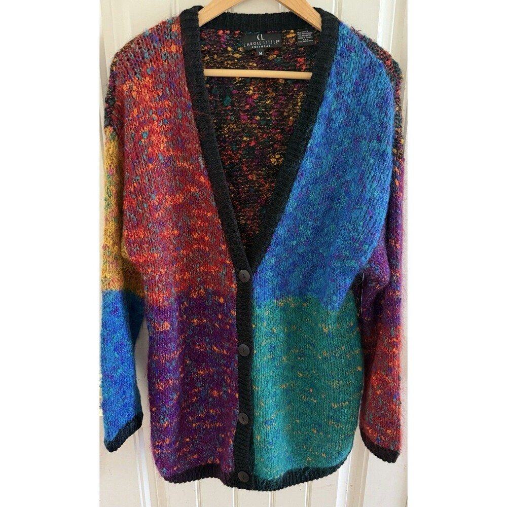 Vtg Carole Little Women’s Cardigan Sweater Size M Knit Color block Oversized